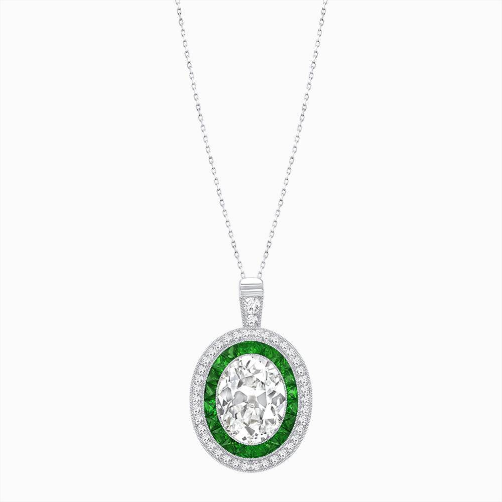 Art Deco Inspired Convertible Oval Double Halo Ring Pendant