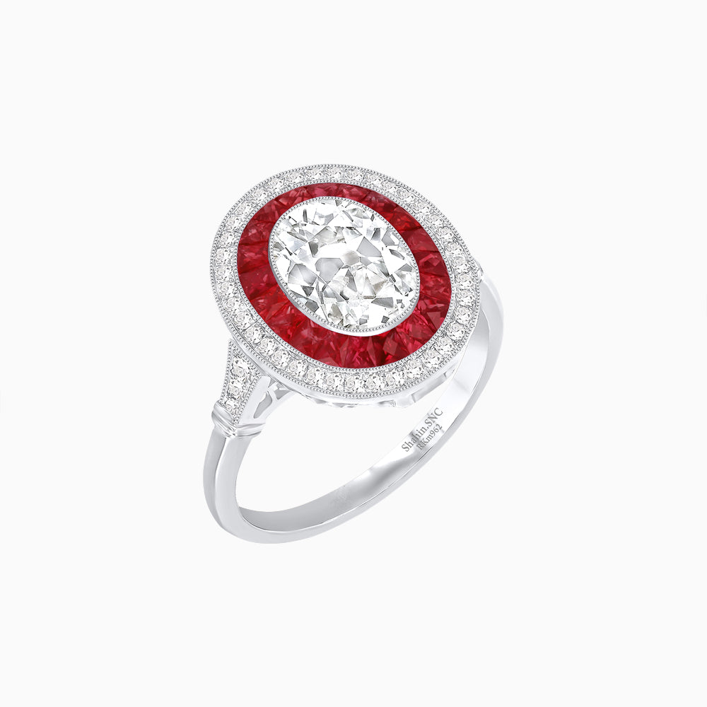 Art Deco Inspired Convertible Oval Double Halo Ring Pendant
