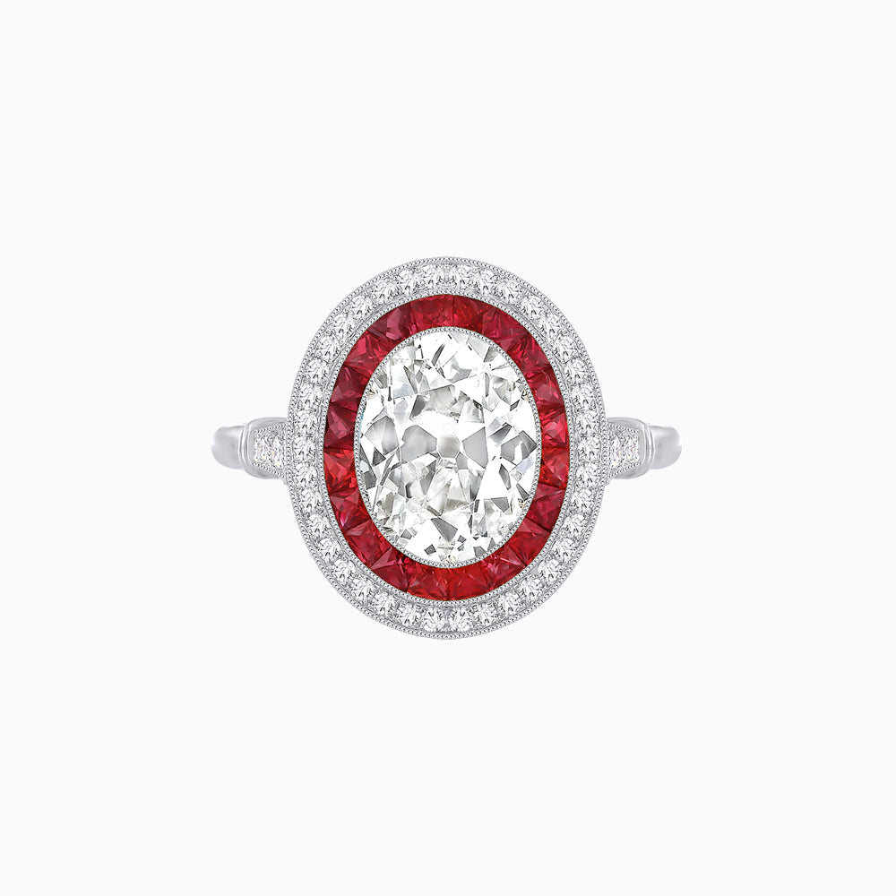 Art Deco Inspired Convertible Oval Double Halo Ring Pendant