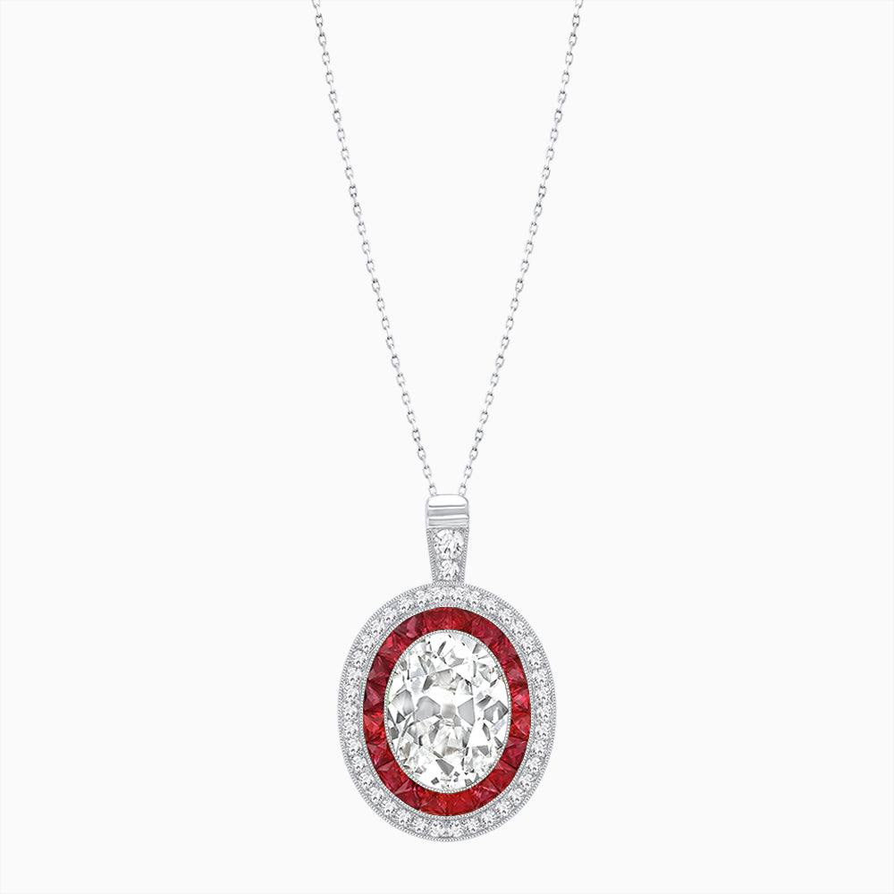 Art Deco Inspired Convertible Oval Double Halo Ring Pendant