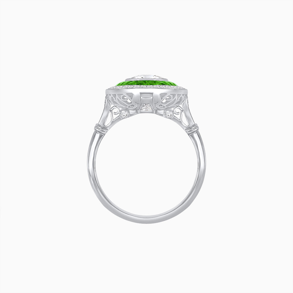 Art Deco Inspired Convertible Oval Double Halo Ring Pendant