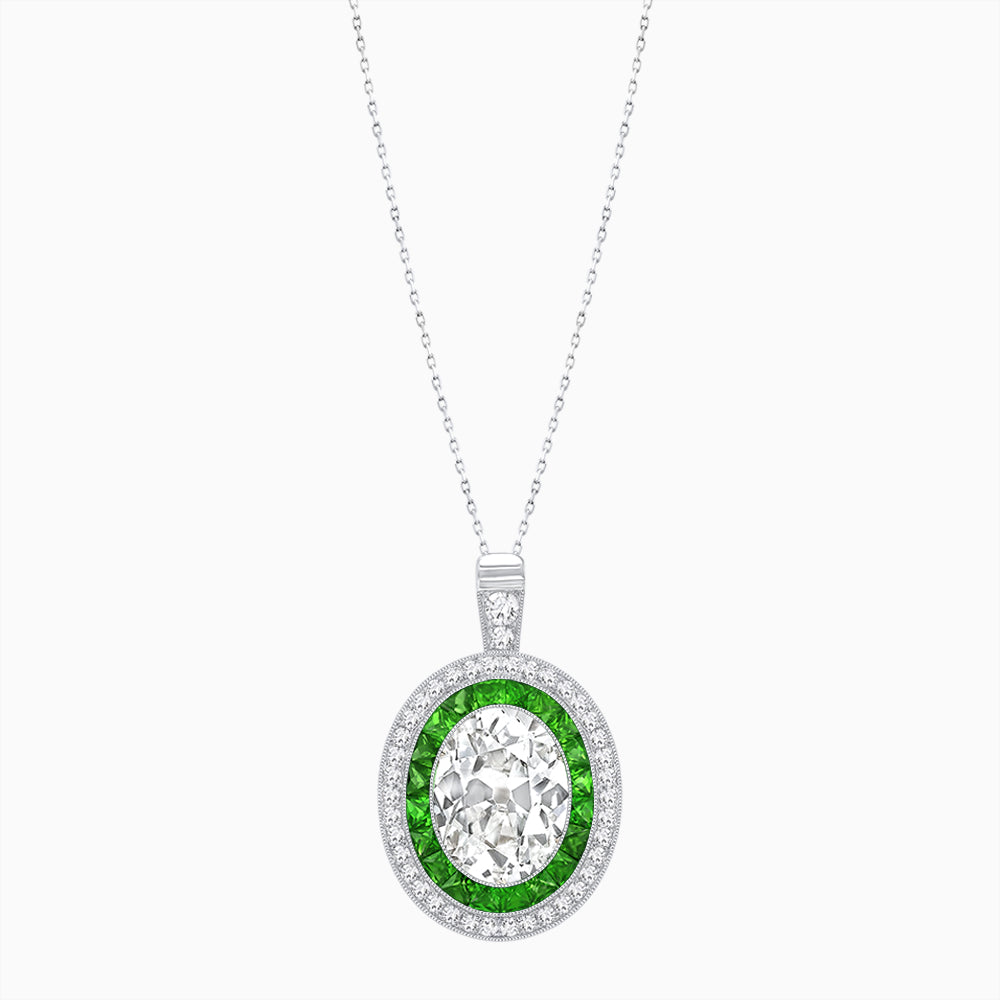 Art Deco Inspired Convertible Oval Double Halo Ring Pendant