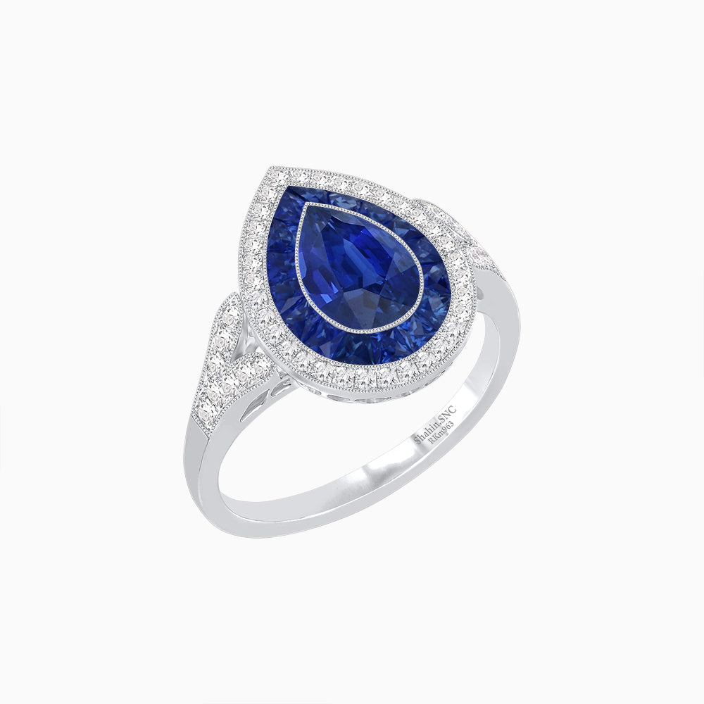 Art Deco Inspired Convertible Pear Double Halo Ring Pendant