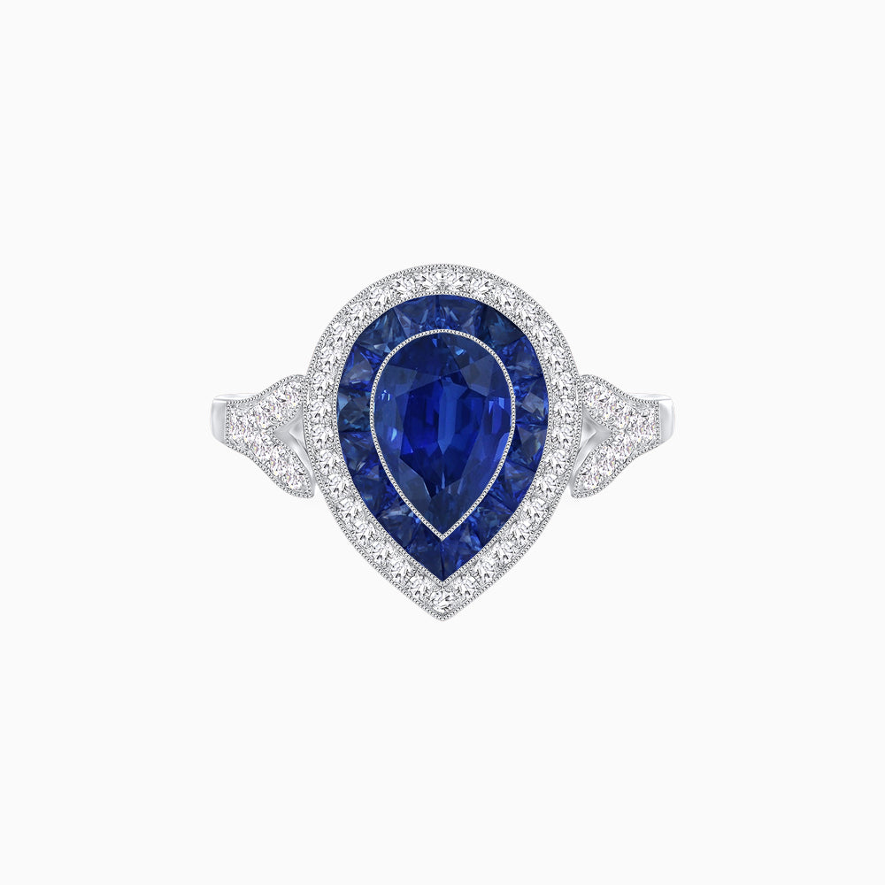Art Deco Inspired Convertible Pear Double Halo Ring Pendant