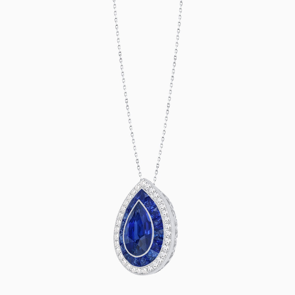 Art Deco Inspired Convertible Pear Double Halo Ring Pendant