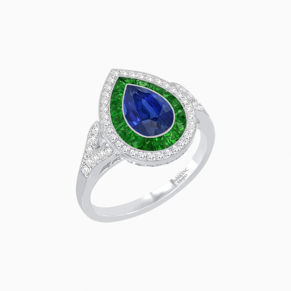 Art Deco Inspired Convertible Pear Double Halo Ring Pendant