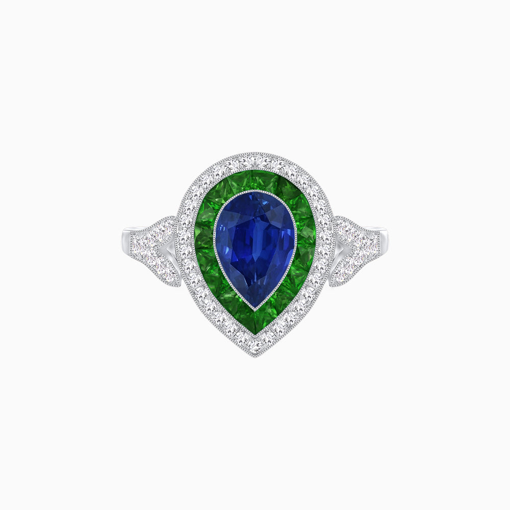 Art Deco Inspired Convertible Pear Double Halo Ring Pendant
