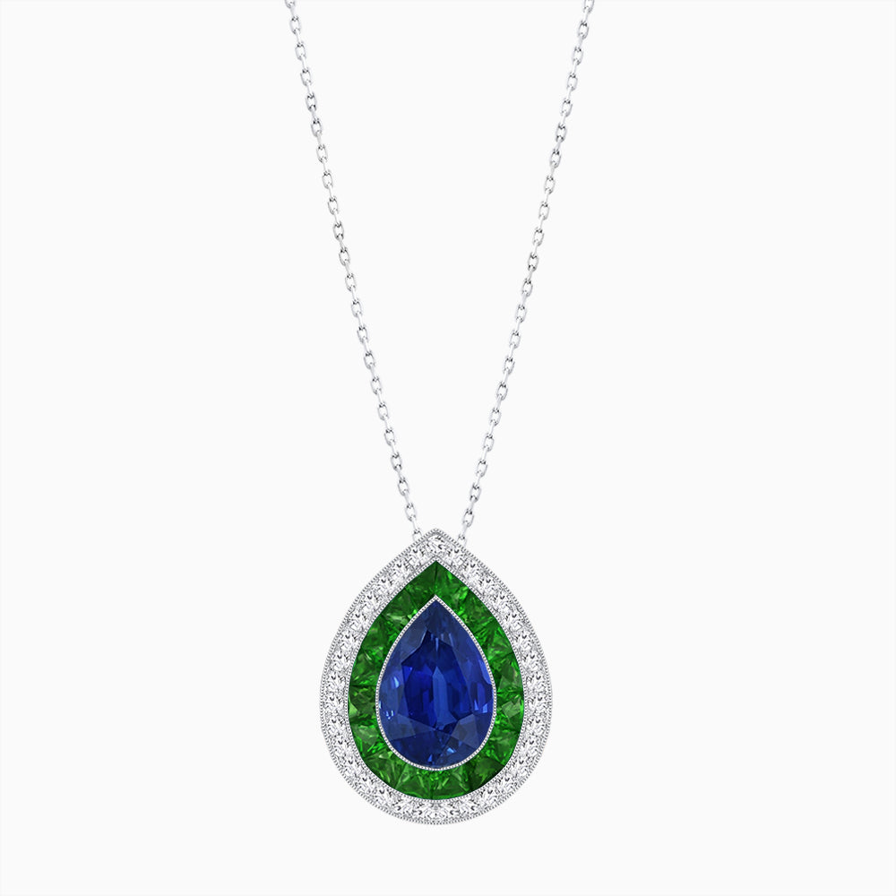 Art Deco Inspired Convertible Pear Double Halo Ring Pendant