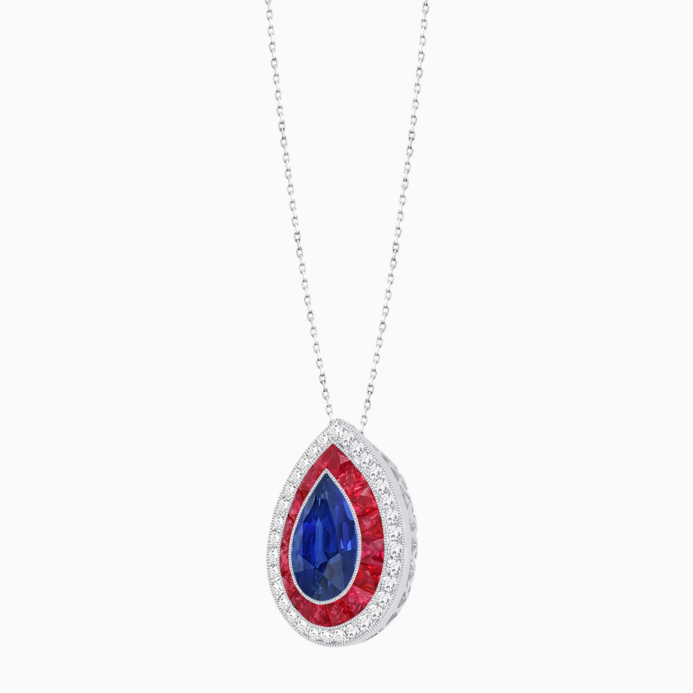 Art Deco Inspired Convertible Pear Double Halo Ring Pendant