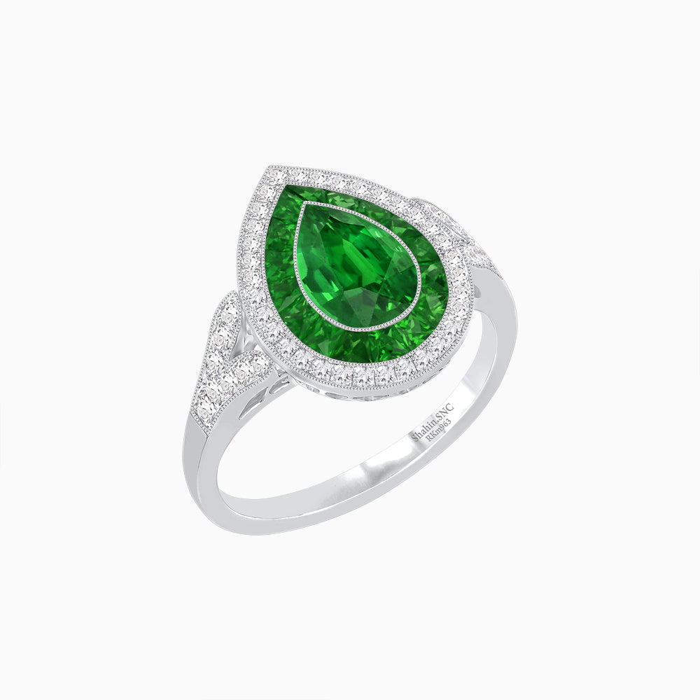 Art Deco Inspired Convertible Pear Double Halo Ring Pendant