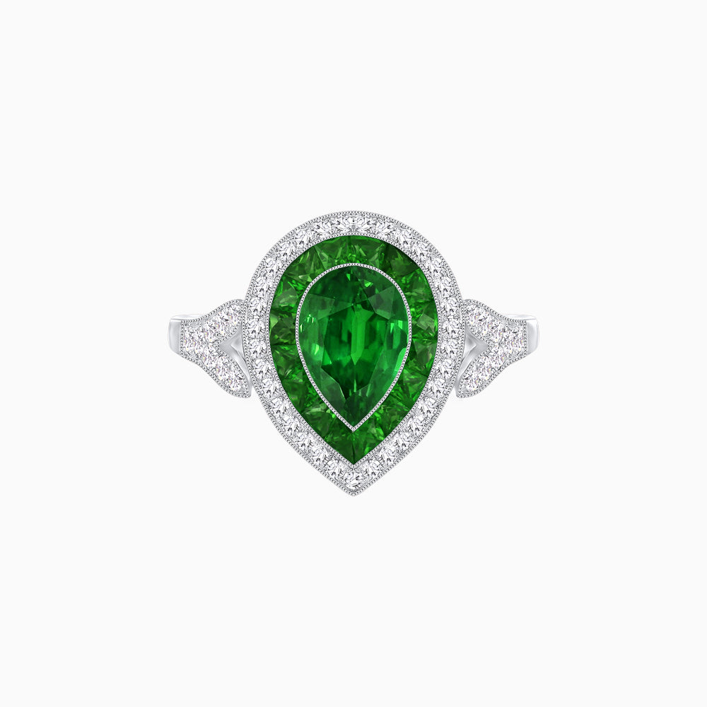 Art Deco Inspired Convertible Pear Double Halo Ring Pendant