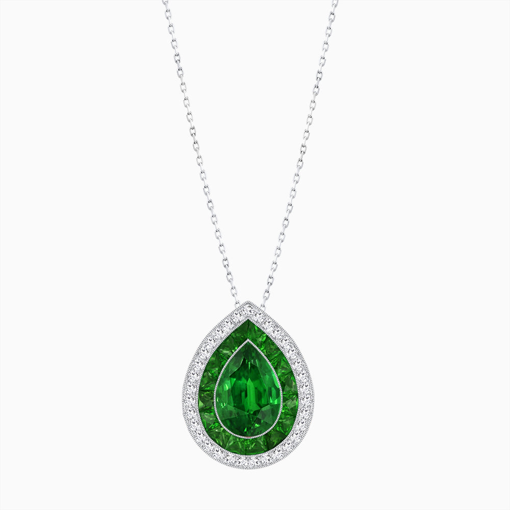 Art Deco Inspired Convertible Pear Double Halo Ring Pendant