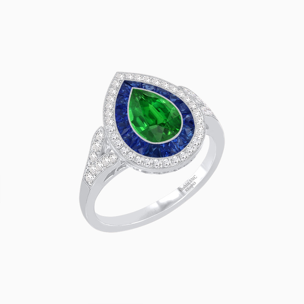 Art Deco Inspired Convertible Pear Double Halo Ring Pendant