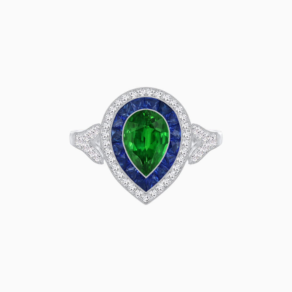 Art Deco Inspired Convertible Pear Double Halo Ring Pendant