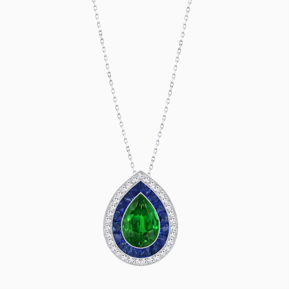 Art Deco Inspired Convertible Pear Double Halo Ring Pendant