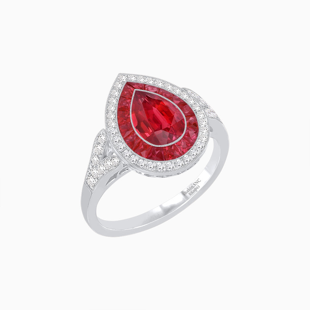 Art Deco Inspired Convertible Pear Double Halo Ring Pendant