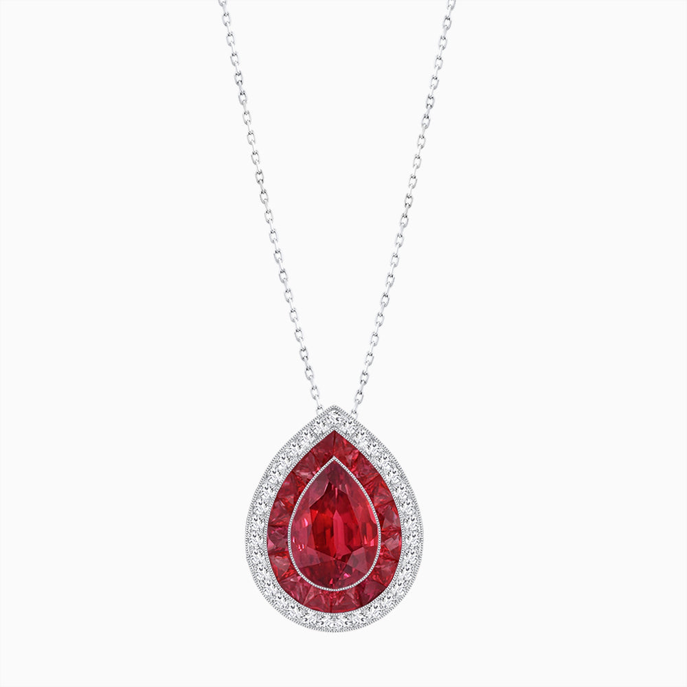 Art Deco Inspired Convertible Pear Double Halo Ring Pendant