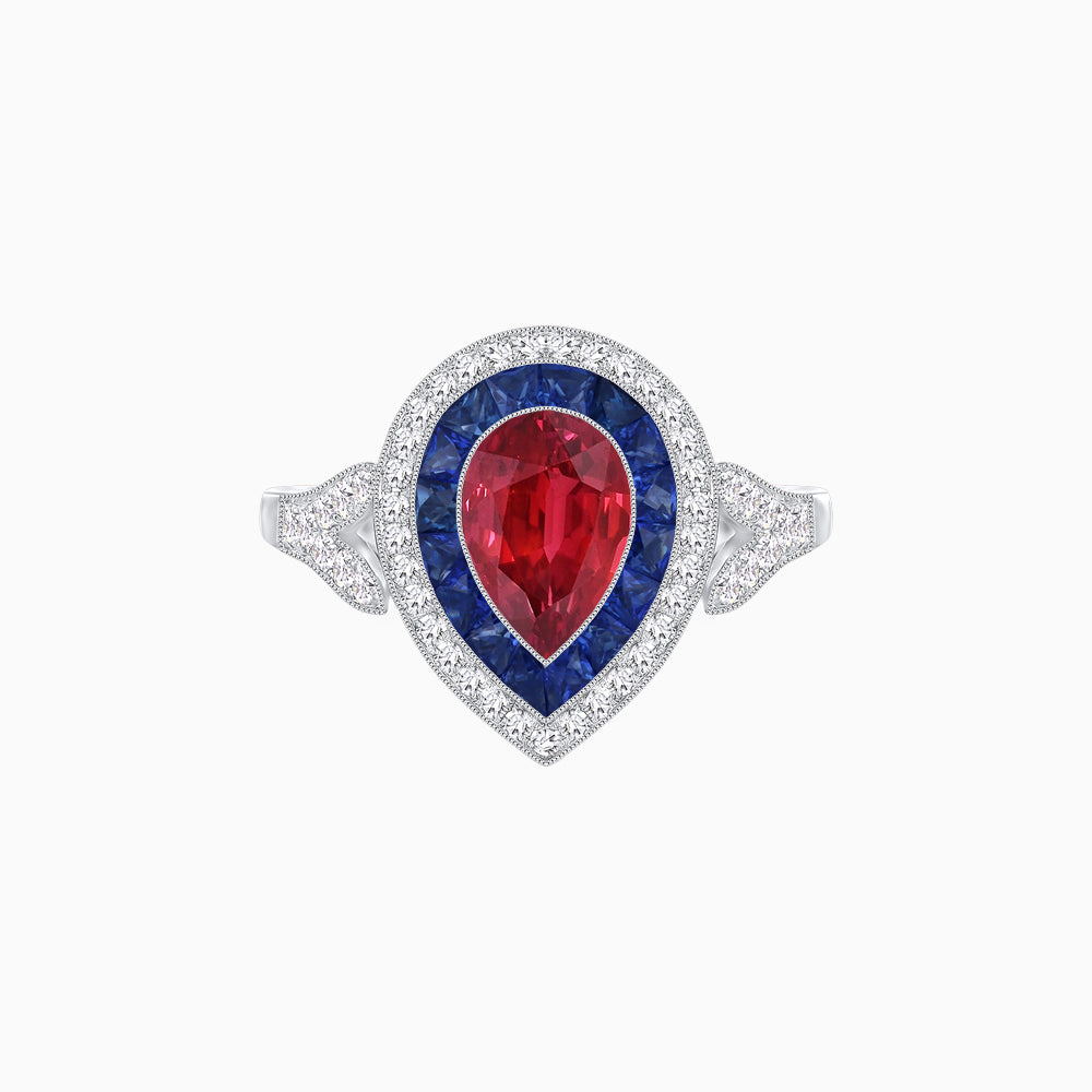 Art Deco Inspired Convertible Pear Double Halo Ring Pendant