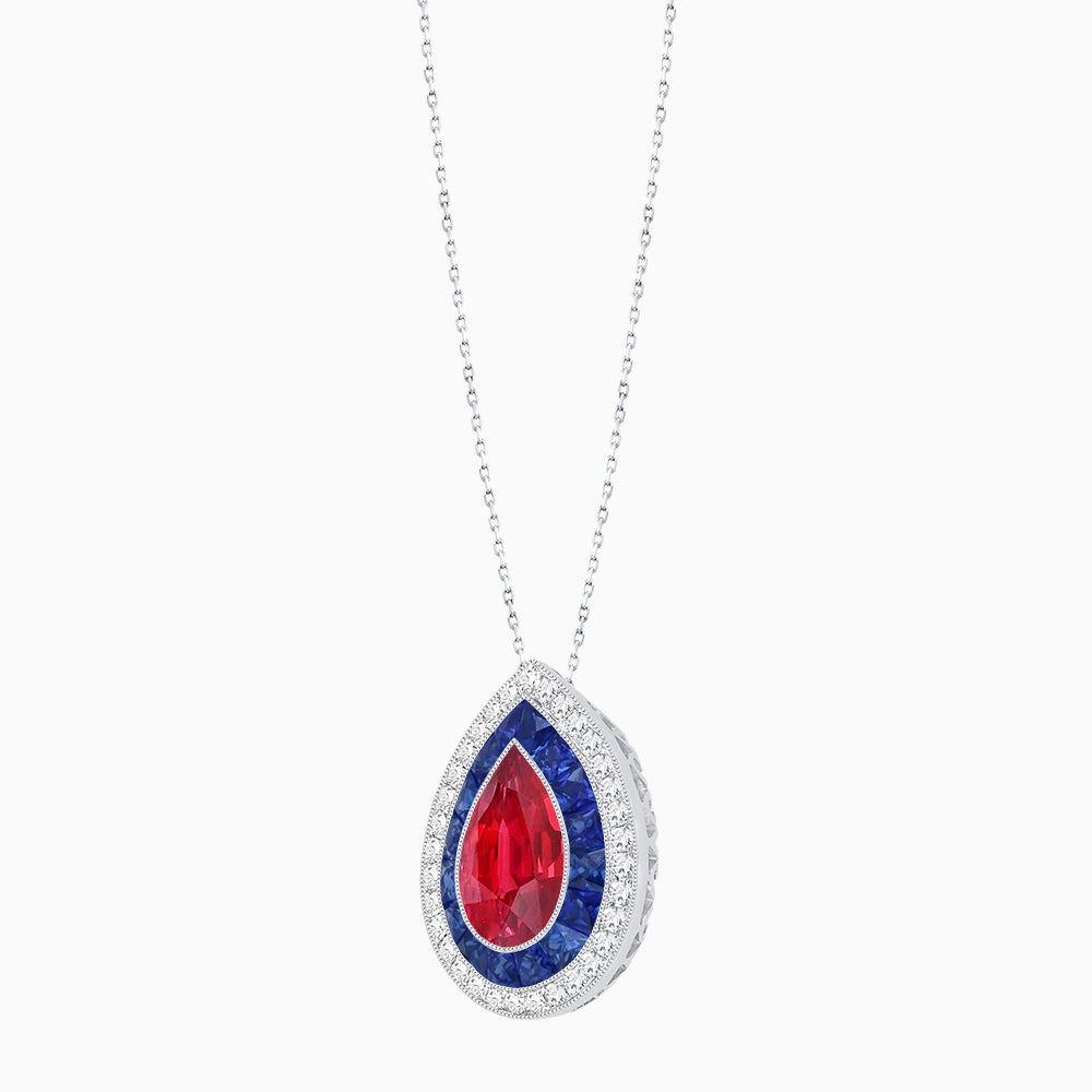 Art Deco Inspired Convertible Pear Double Halo Ring Pendant