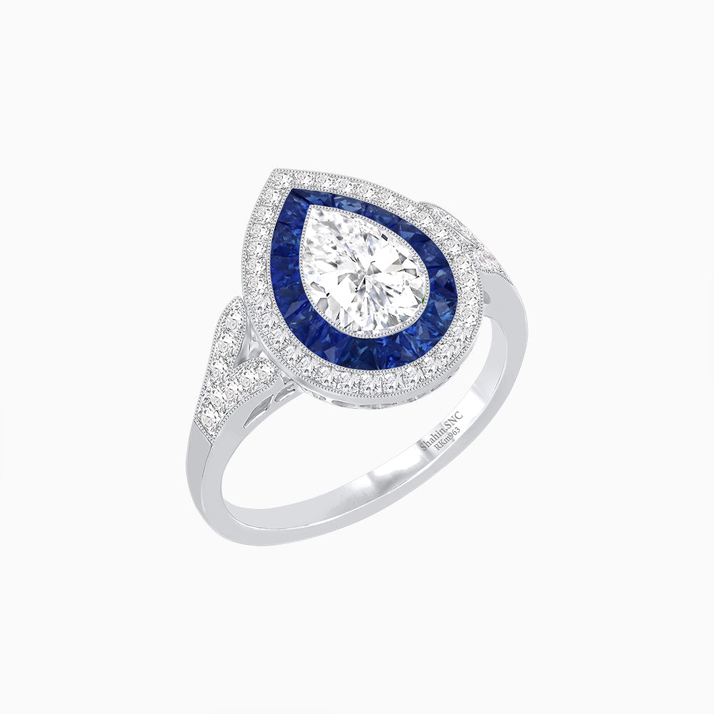 Art Deco Inspired Convertible Pear Double Halo Ring Pendant