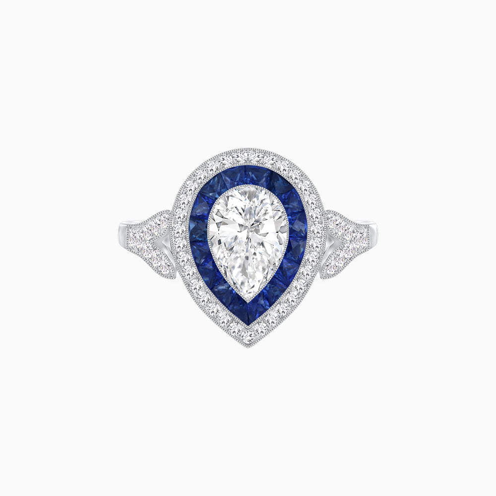 Art Deco Inspired Convertible Pear Double Halo Ring Pendant