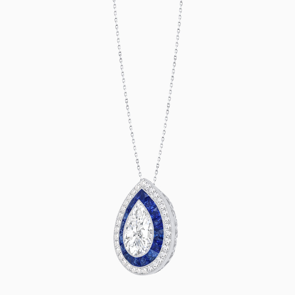 Art Deco Inspired Convertible Pear Double Halo Ring Pendant