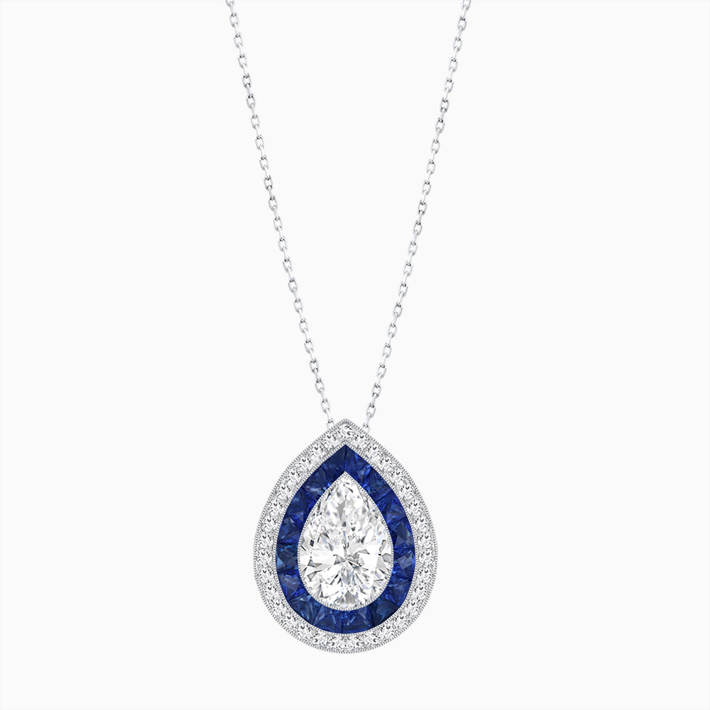 Art Deco Inspired Convertible Pear Double Halo Ring Pendant