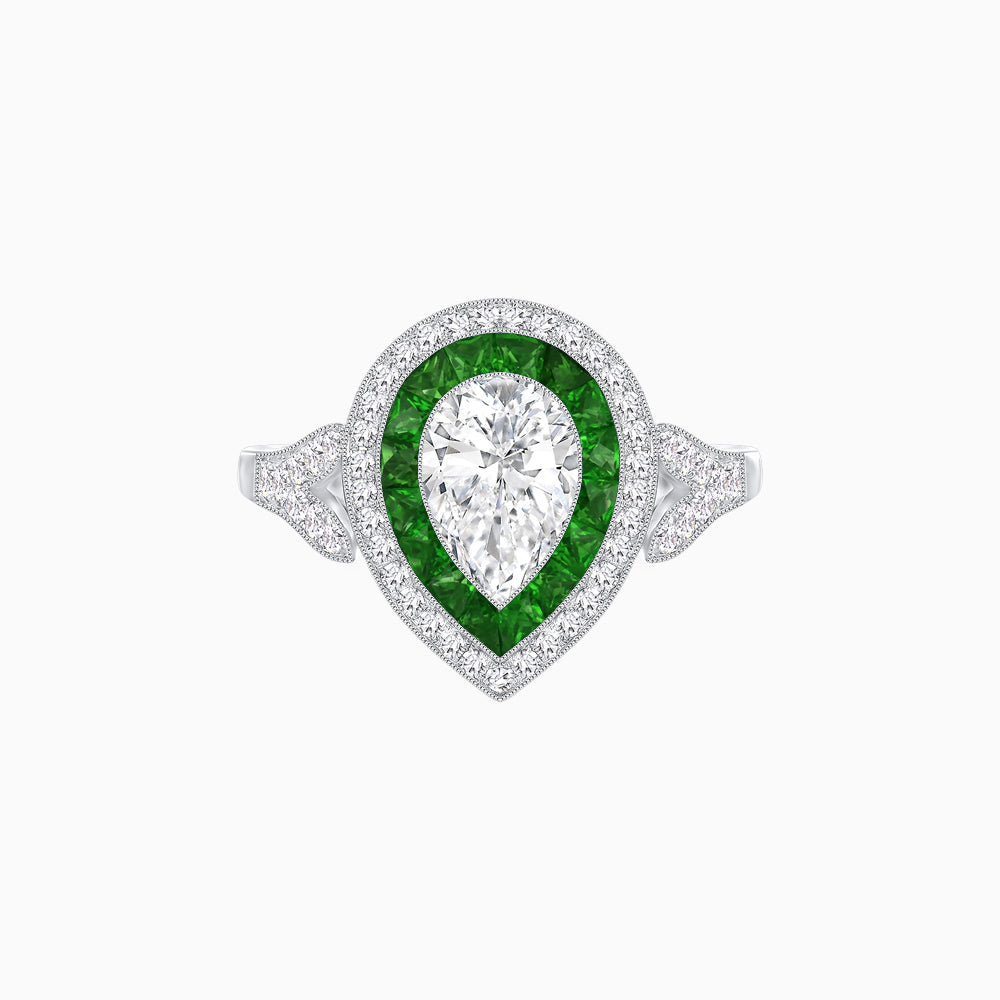 Art Deco Inspired Convertible Pear Double Halo Ring Pendant