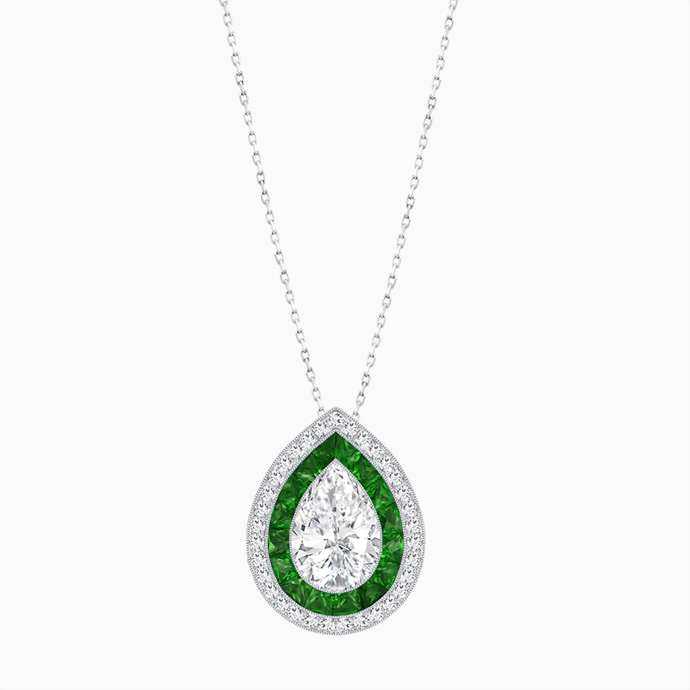 Art Deco Inspired Convertible Pear Double Halo Ring Pendant
