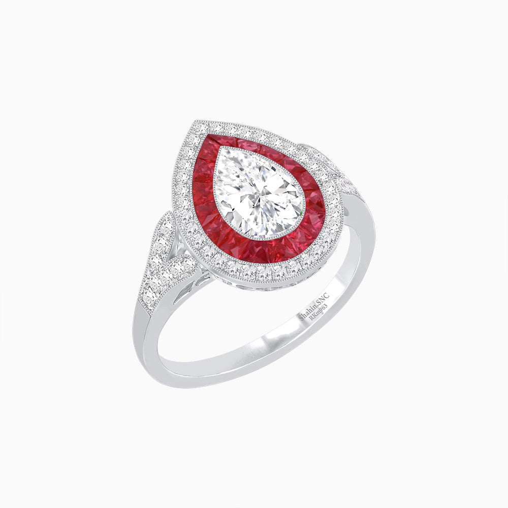 Art Deco Inspired Convertible Pear Double Halo Ring Pendant