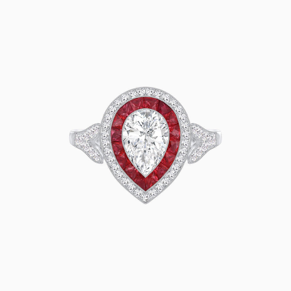 Art Deco Inspired Convertible Pear Double Halo Ring Pendant