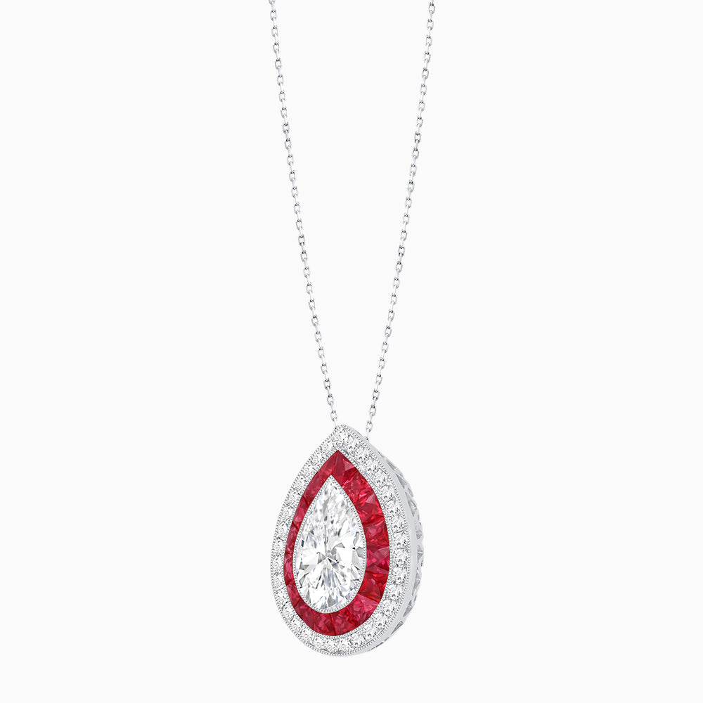 Art Deco Inspired Convertible Pear Double Halo Ring Pendant
