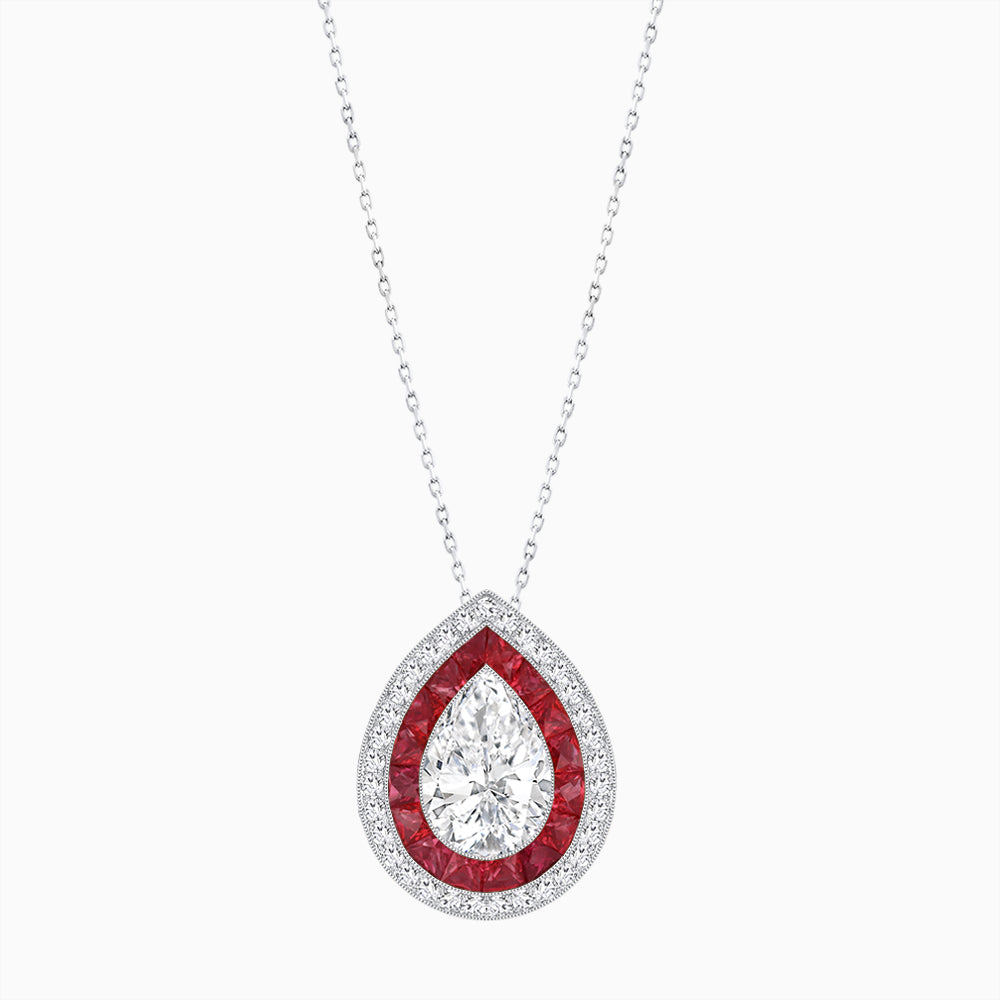 Art Deco Inspired Convertible Pear Double Halo Ring Pendant