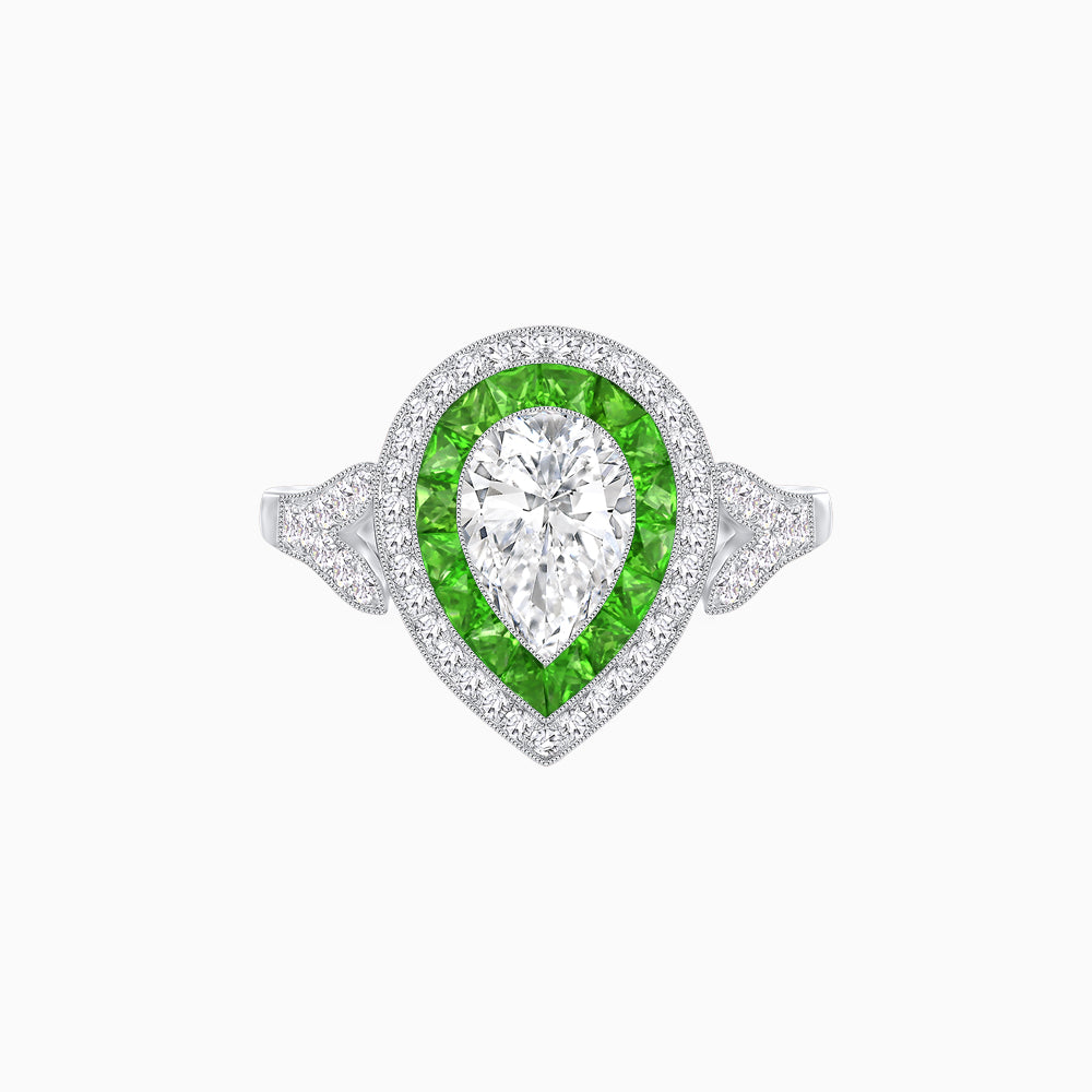 Art Deco Inspired Convertible Pear Double Halo Ring Pendant
