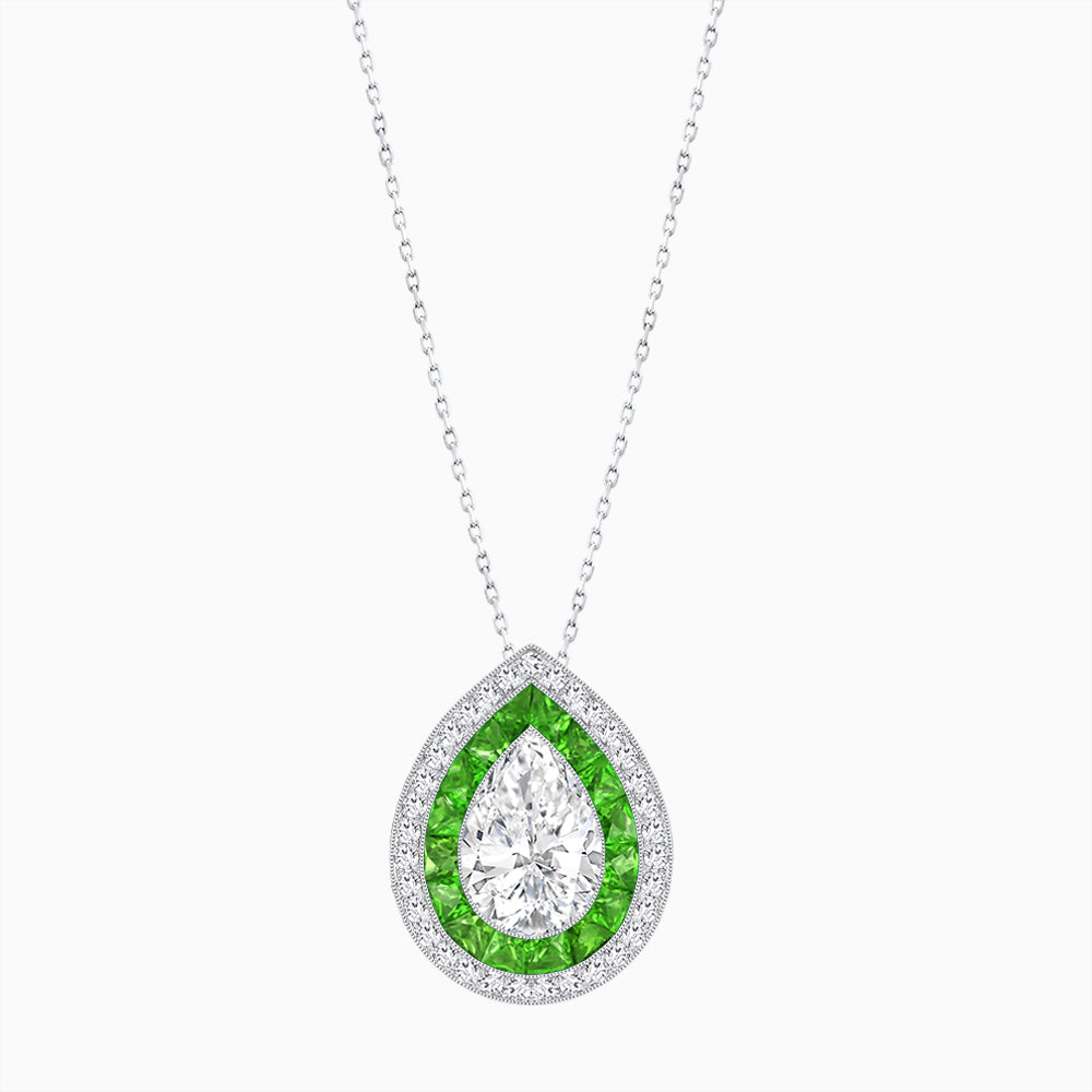 Art Deco Inspired Convertible Pear Double Halo Ring Pendant