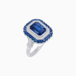 Load image into Gallery viewer, Art Deco Inspired Convertible Emerald Cut Double Halo Ring Pendant