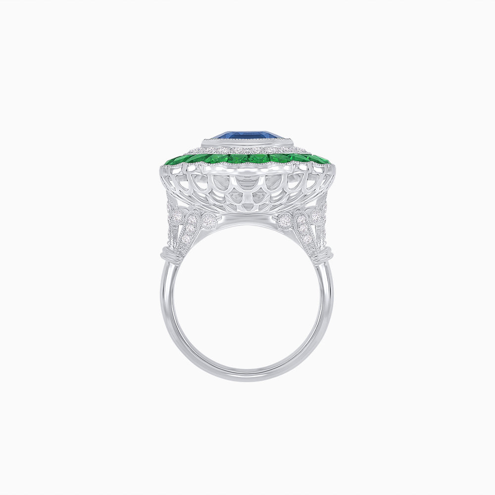 Art Deco Inspired Convertible Emerald Cut Double Halo Ring Pendant