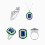 Load image into Gallery viewer, Art Deco Inspired Convertible Emerald Cut Double Halo Ring Pendant