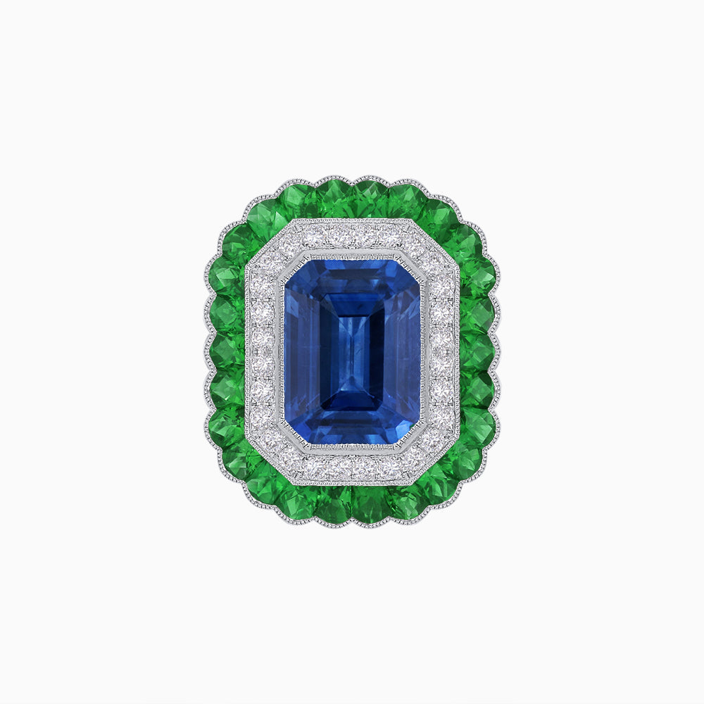 Art Deco Inspired Convertible Emerald Cut Double Halo Ring Pendant