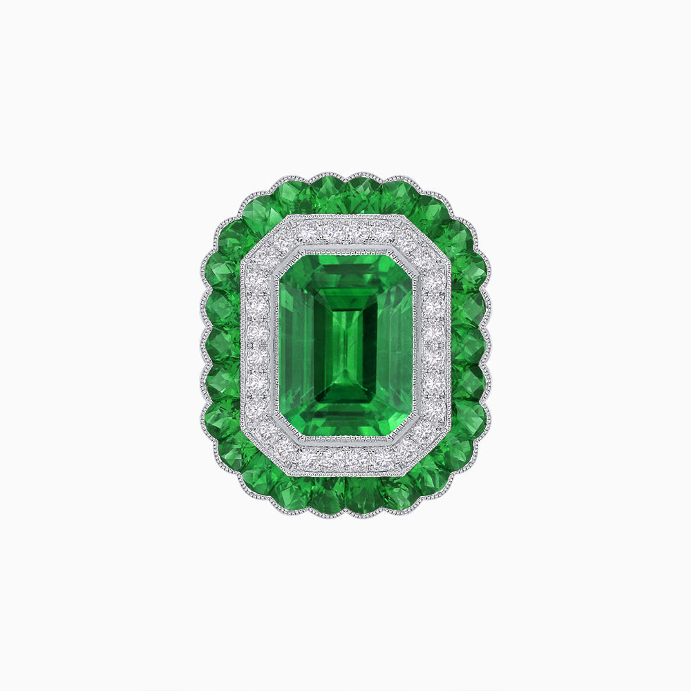 Art Deco Inspired Convertible Emerald Cut Double Halo Ring Pendant