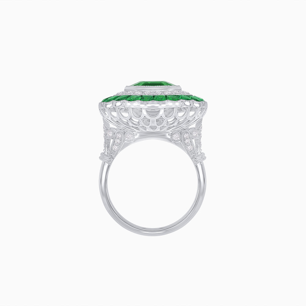 Art Deco Inspired Convertible Emerald Cut Double Halo Ring Pendant