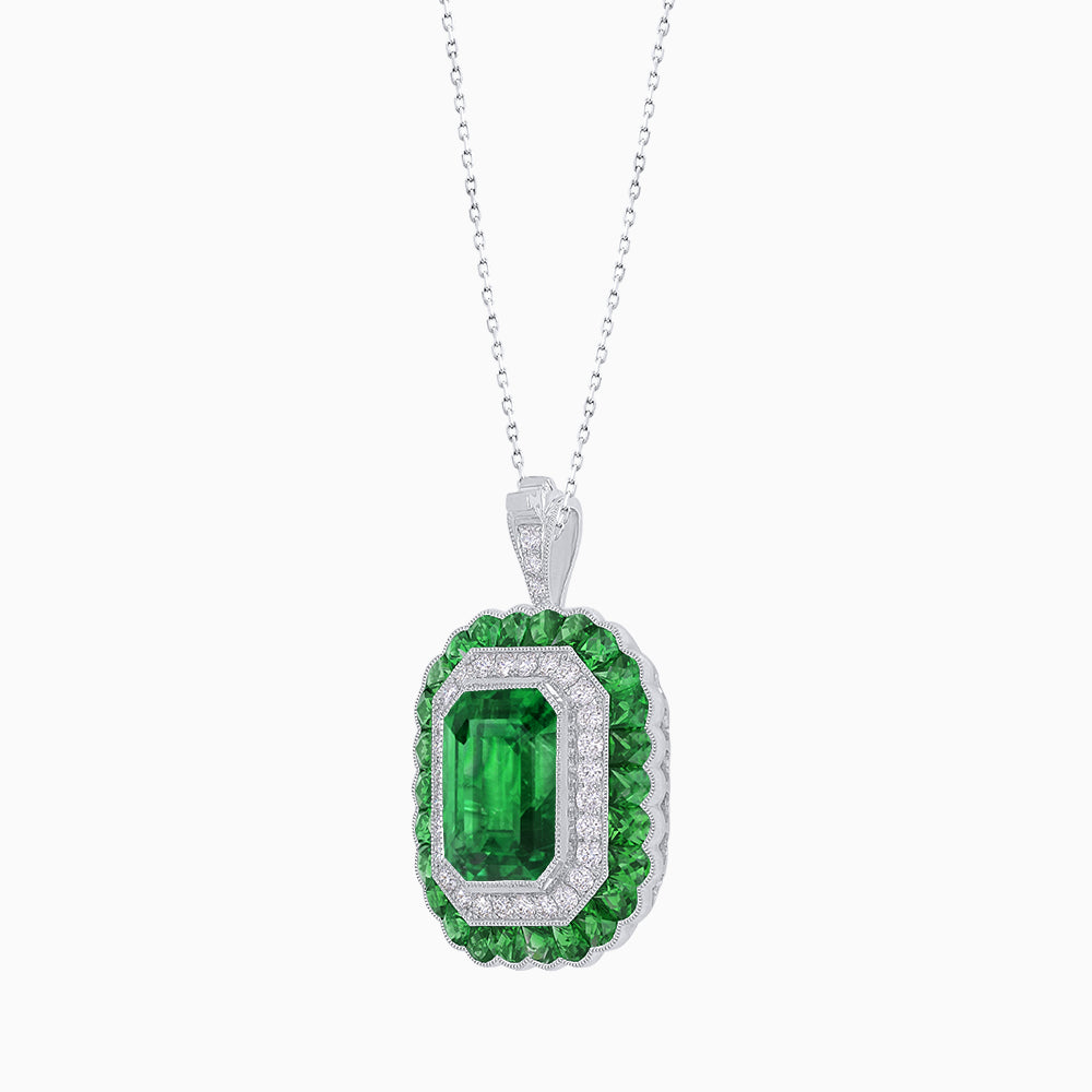 Art Deco Inspired Convertible Emerald Cut Double Halo Ring Pendant