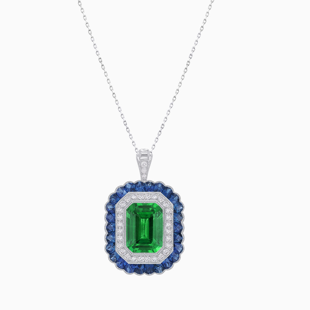 Art Deco Inspired Convertible Emerald Cut Double Halo Ring Pendant