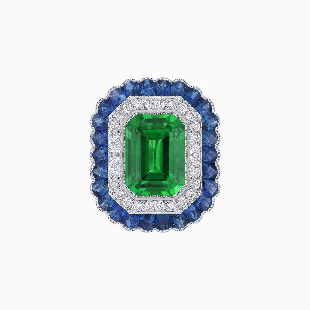 Art Deco Inspired Convertible Emerald Cut Double Halo Ring Pendant