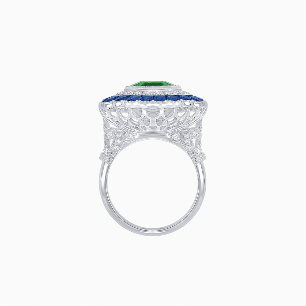 Art Deco Inspired Convertible Emerald Cut Double Halo Ring Pendant