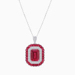 Load image into Gallery viewer, Art Deco Inspired Convertible Emerald Cut Double Halo Ring Pendant