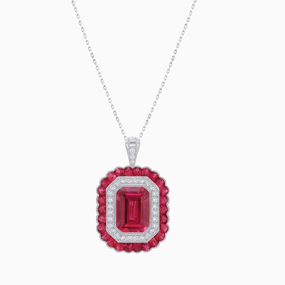 Art Deco Inspired Convertible Emerald Cut Double Halo Ring Pendant