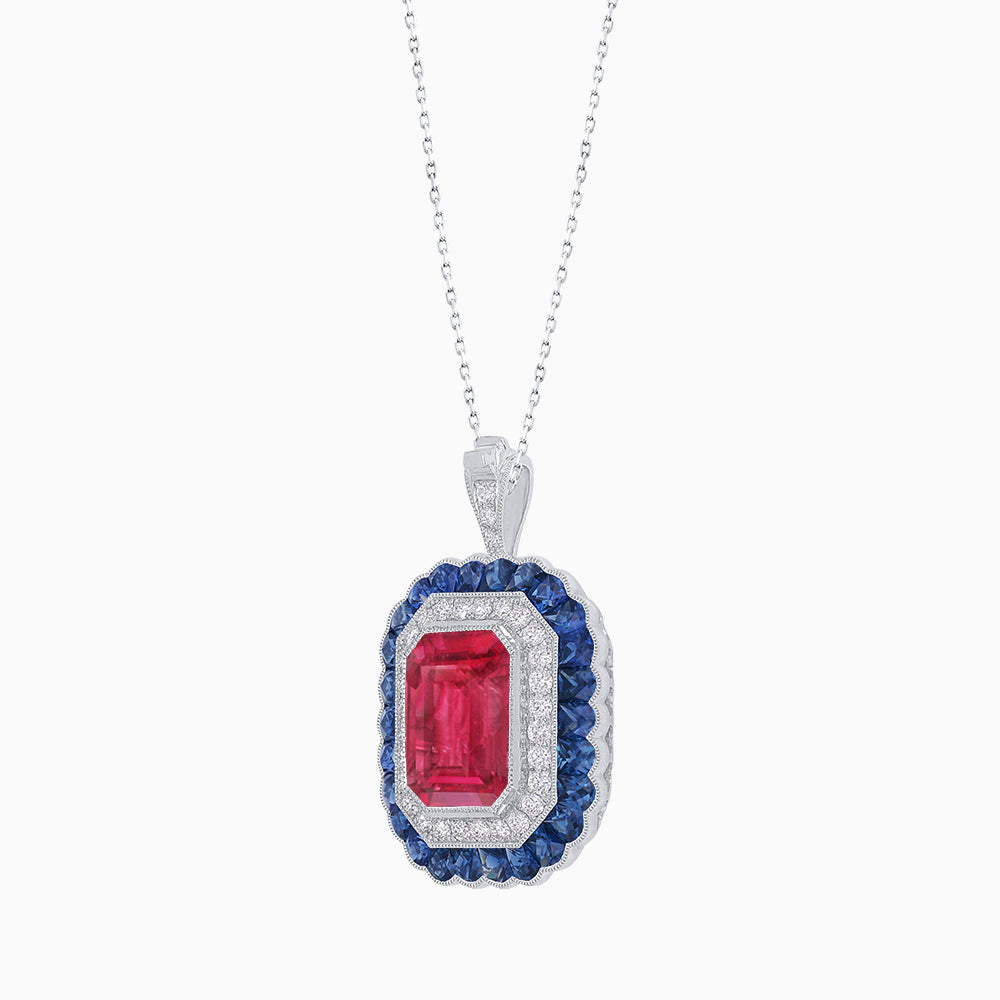 Art Deco Inspired Convertible Emerald Cut Double Halo Ring Pendant