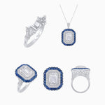 Load image into Gallery viewer, Art Deco Inspired Convertible Emerald Cut Double Halo Ring Pendant