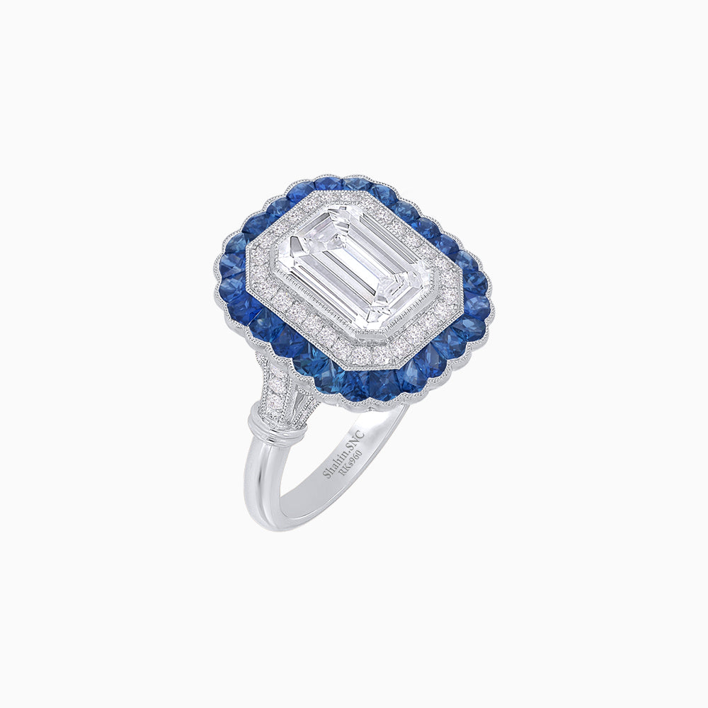 Art Deco Inspired Convertible Emerald Cut Double Halo Ring Pendant